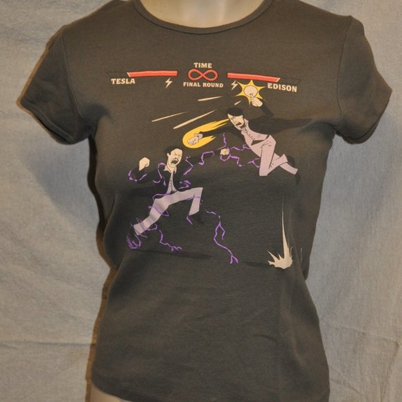 think geek womens olive edison vs tesla shirt size MED (3) - Picture 1 of 9